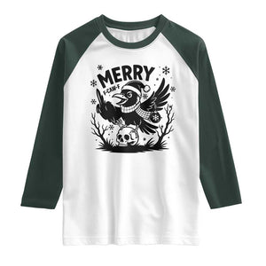 Merry F Caw F Christmas Raven Raglan Shirt Funny Holiday Gift TS12 White Dark Forest Green Print Your Wear