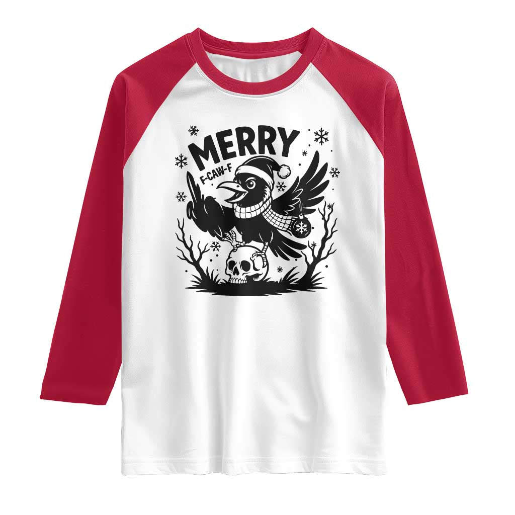 Merry F Caw F Christmas Raven Raglan Shirt Funny Holiday Gift TS12 White Red Print Your Wear