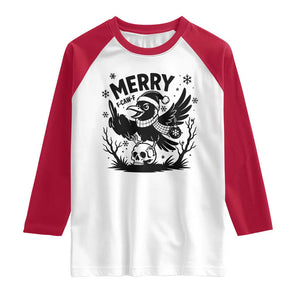 Merry F Caw F Christmas Raven Raglan Shirt Funny Holiday Gift TS12 White Red Print Your Wear