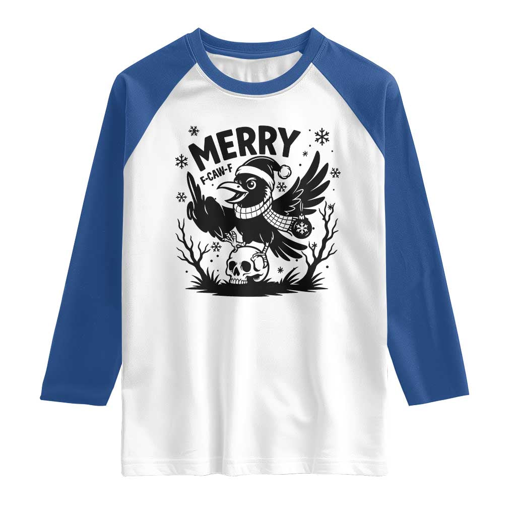 Merry F Caw F Christmas Raven Raglan Shirt Funny Holiday Gift TS12 White Royal Print Your Wear