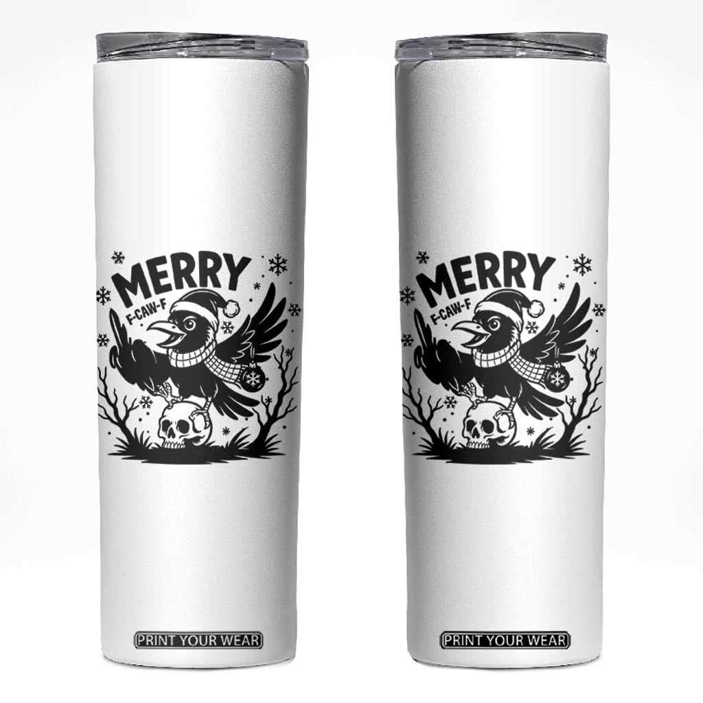 Merry F Caw F Christmas Raven Skinny Tumbler Funny Holiday Gift - Print Your Wear