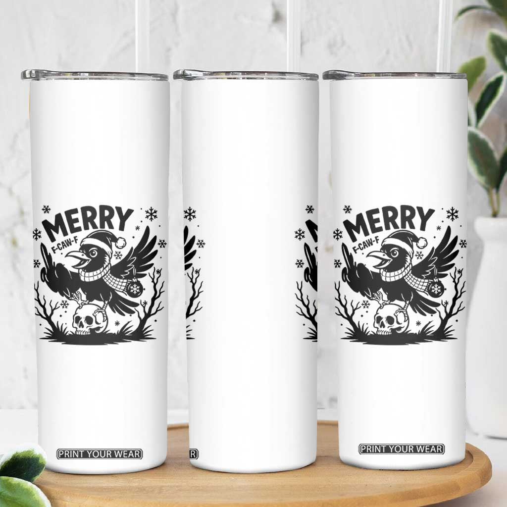 Merry F Caw F Christmas Raven Skinny Tumbler Funny Holiday Gift - Print Your Wear