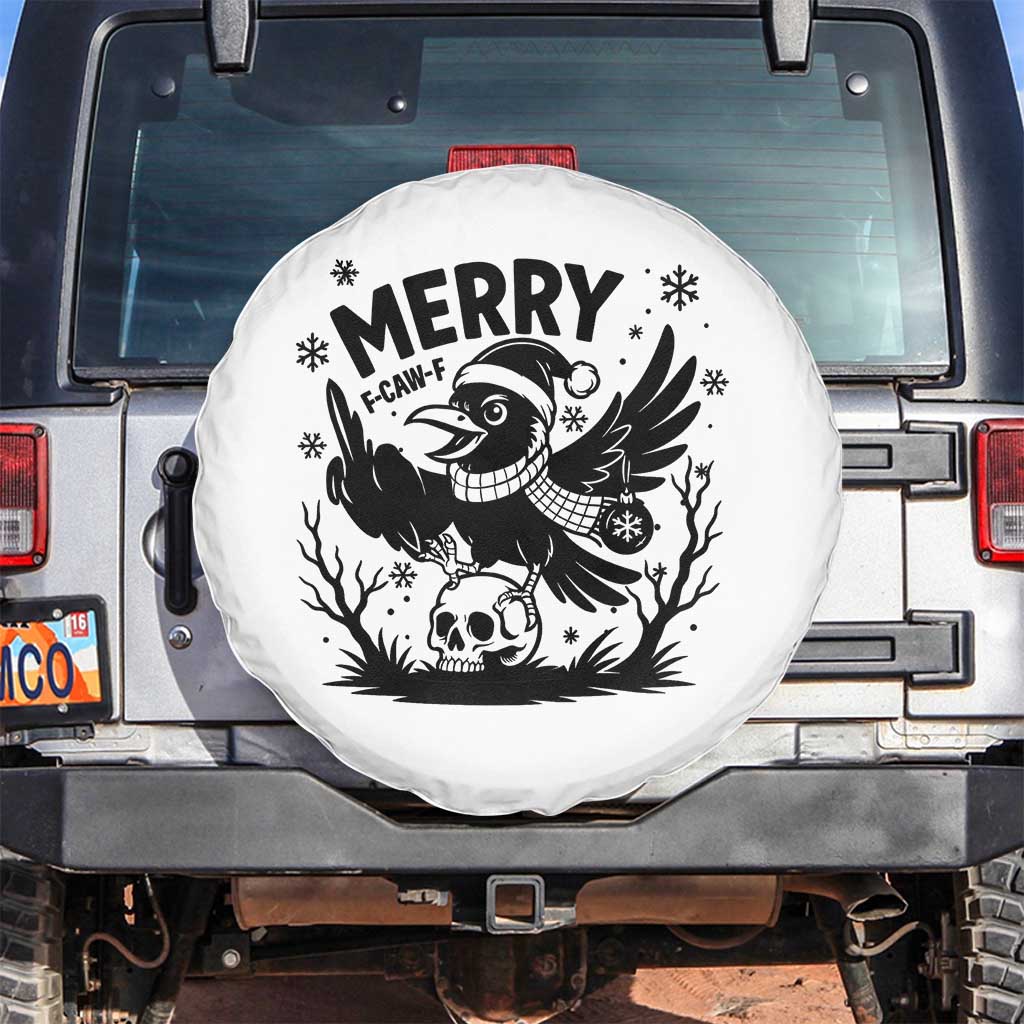 Merry F Caw F Christmas Raven Spare Tire Cover Funny Holiday Gift TS12 No hole White Print Your Wear