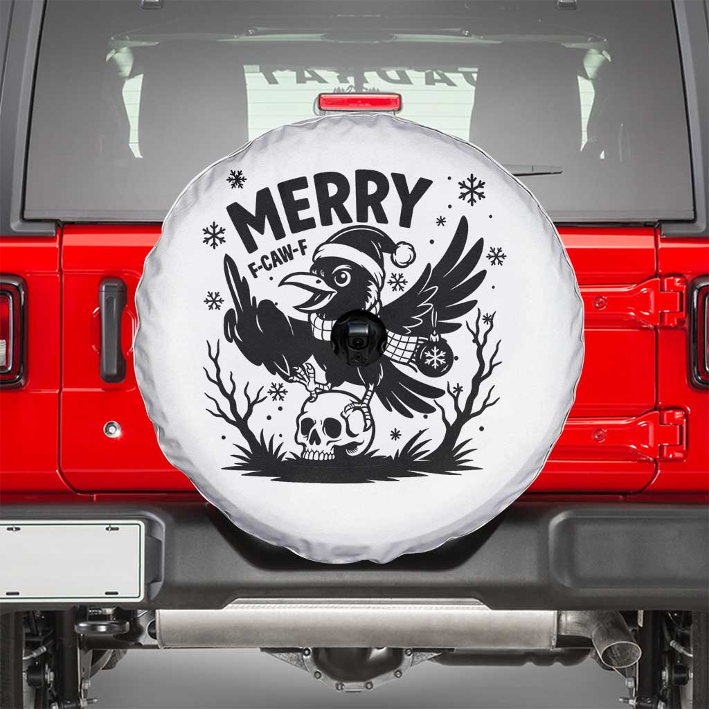 Merry F Caw F Christmas Raven Spare Tire Cover Funny Holiday Gift TS12 White Print Your Wear