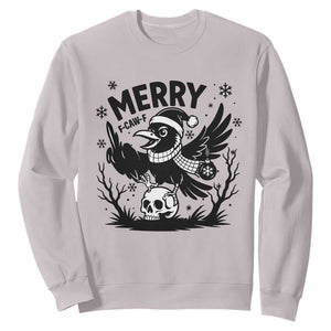 Merry F Caw F Christmas Raven Sweatshirt Funny Holiday Gift TS12 Ice Gray Print Your Wear