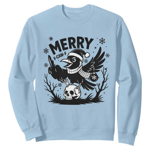 Merry F Caw F Christmas Raven Sweatshirt Funny Holiday Gift TS12 Light Blue Print Your Wear