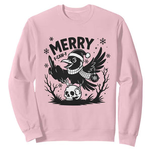 Merry F Caw F Christmas Raven Sweatshirt Funny Holiday Gift TS12 Light Pink Print Your Wear
