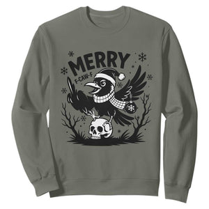 Merry F Caw F Christmas Raven Sweatshirt Funny Holiday Gift TS12 Military Green Print Your Wear