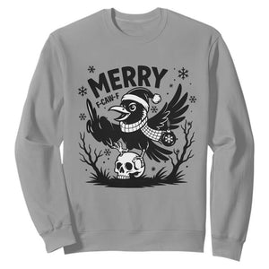Merry F Caw F Christmas Raven Sweatshirt Funny Holiday Gift TS12 Sport Gray Print Your Wear