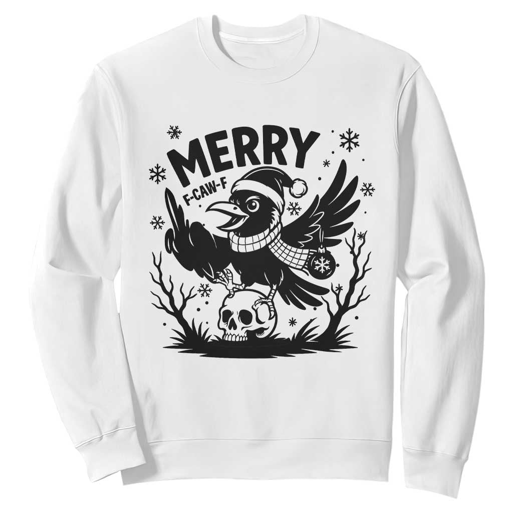 Merry F Caw F Christmas Raven Sweatshirt Funny Holiday Gift - Print Your Wear