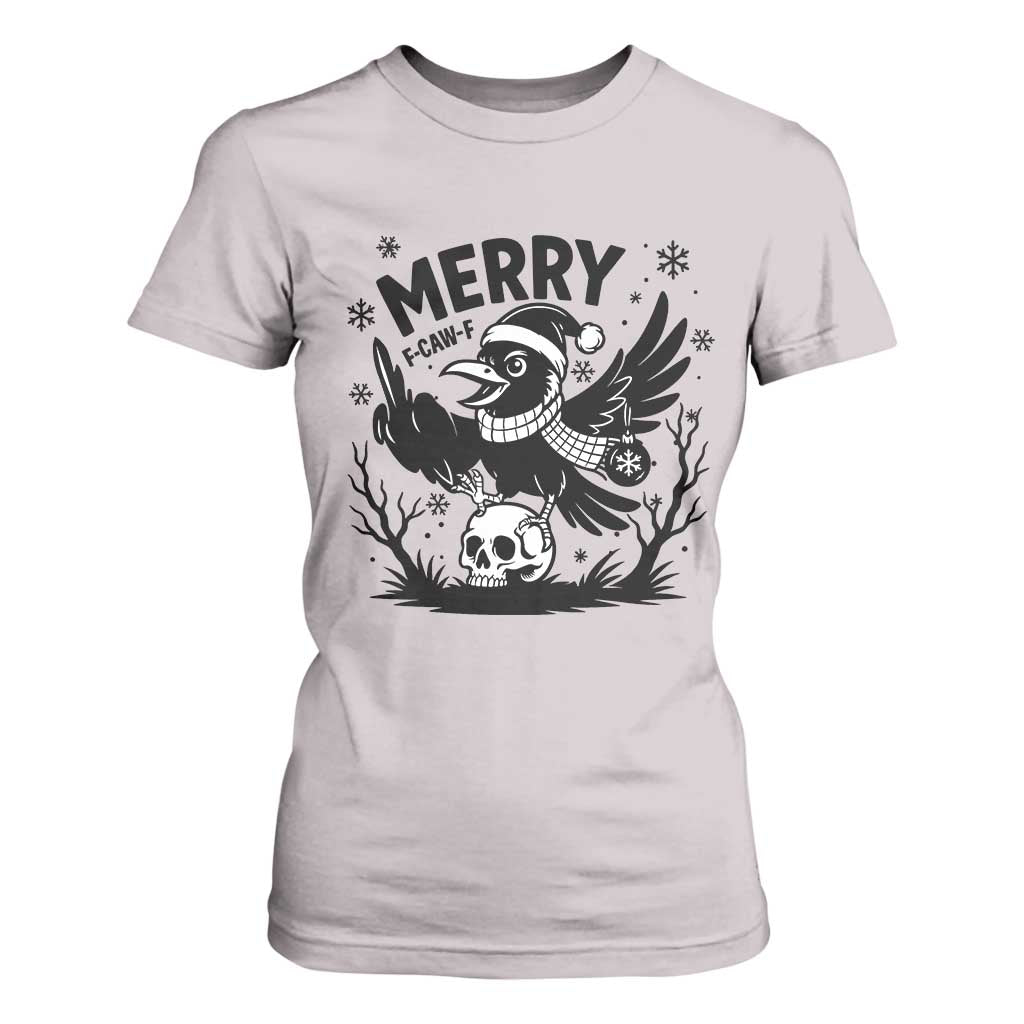 Merry F Caw F Christmas Raven T Shirt For Women Funny Holiday Gift TS12 Ice Gray Print Your Wear
