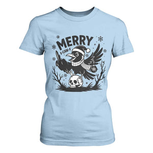 Merry F Caw F Christmas Raven T Shirt For Women Funny Holiday Gift TS12 Light Blue Print Your Wear