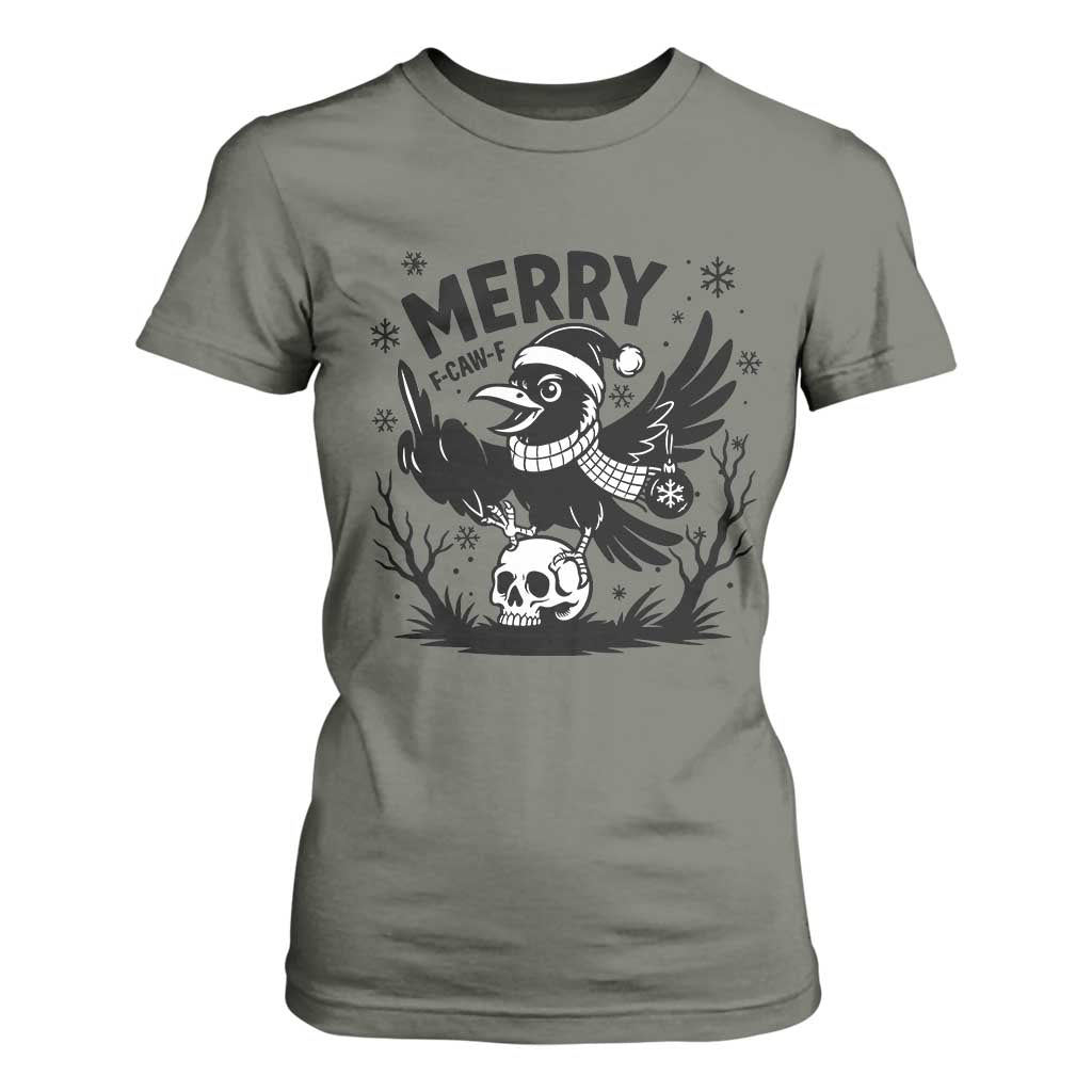 Merry F Caw F Christmas Raven T Shirt For Women Funny Holiday Gift TS12 Military Green Print Your Wear