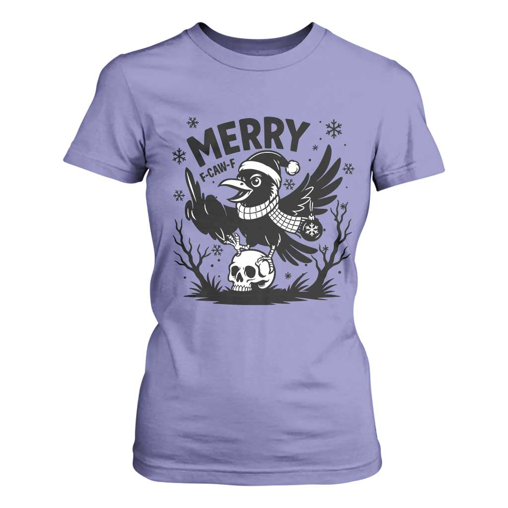 Merry F Caw F Christmas Raven T Shirt For Women Funny Holiday Gift TS12 Violet Print Your Wear