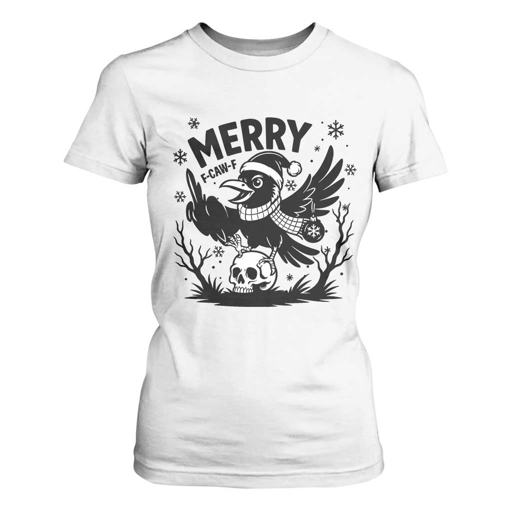Merry F Caw F Christmas Raven T Shirt For Women Funny Holiday Gift TS12 White Print Your Wear