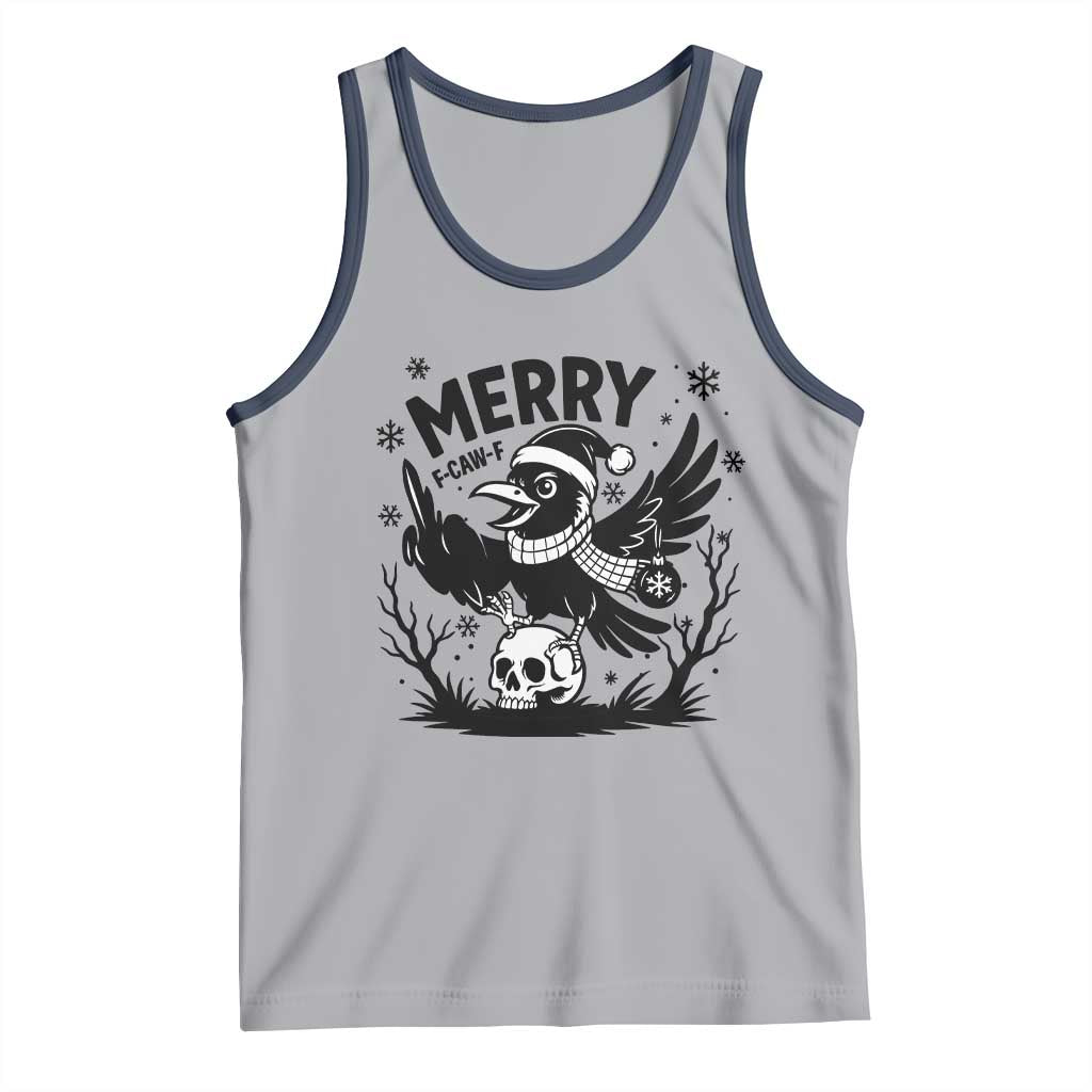 Merry F Caw F Christmas Raven Tank Top Funny Holiday Gift TS12 Athletic Heather Navy Print Your Wear