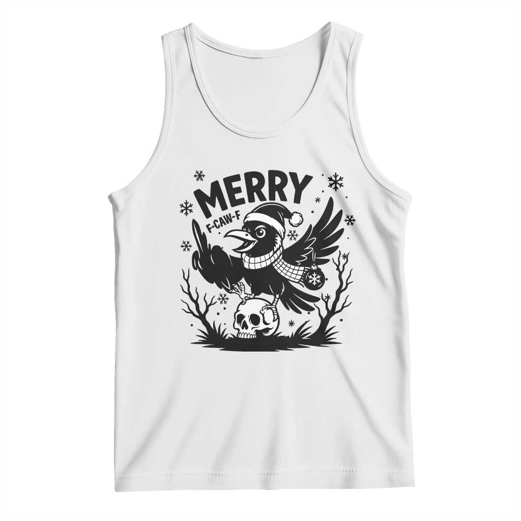 Merry F Caw F Christmas Raven Tank Top Funny Holiday Gift TS12 White Print Your Wear