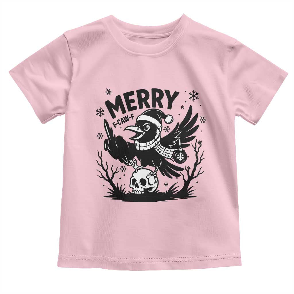 Merry F Caw F Christmas Raven Toddler T Shirt Funny Holiday Gift TS12 Light Pink Print Your Wear