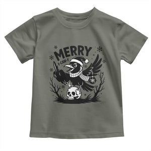 Merry F Caw F Christmas Raven Toddler T Shirt Funny Holiday Gift TS12 Military Green Print Your Wear