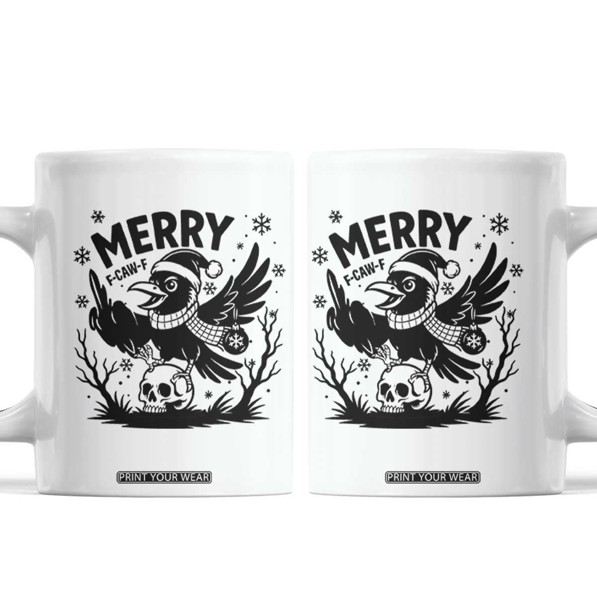 Merry F Caw F Christmas Raven Coffee Mug Funny Holiday Gift - Print Your Wear