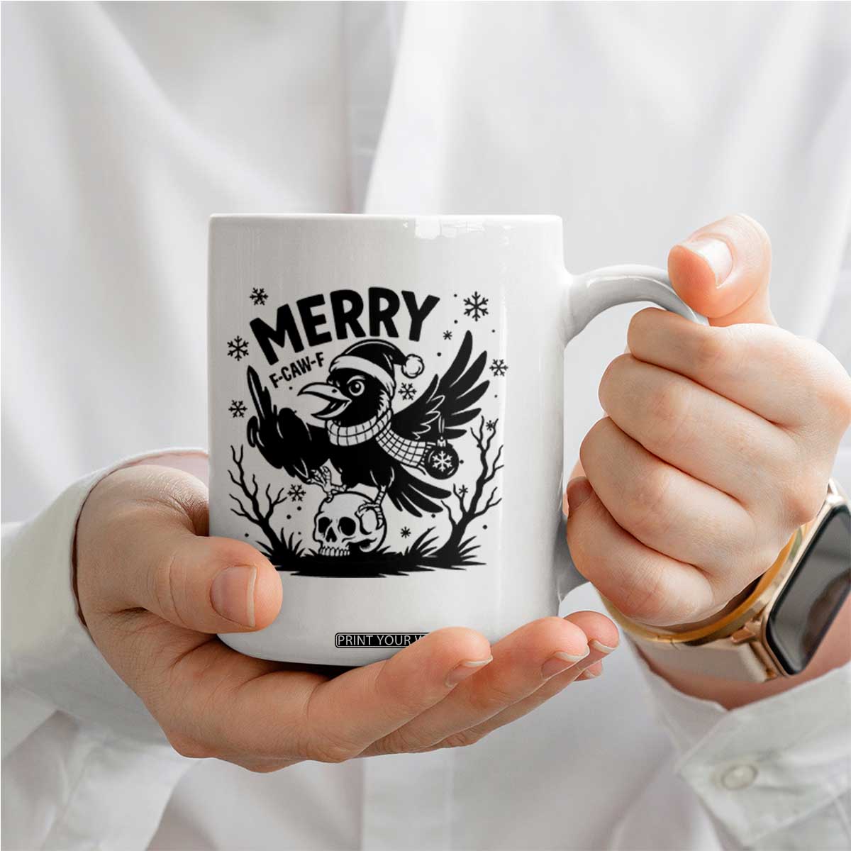 Merry F Caw F Christmas Raven Coffee Mug Funny Holiday Gift TS12 Print Your Wear