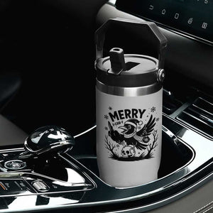 Merry F Caw F Christmas Raven Flip Straw Tumbler Funny Holiday Gift - Print Your Wear