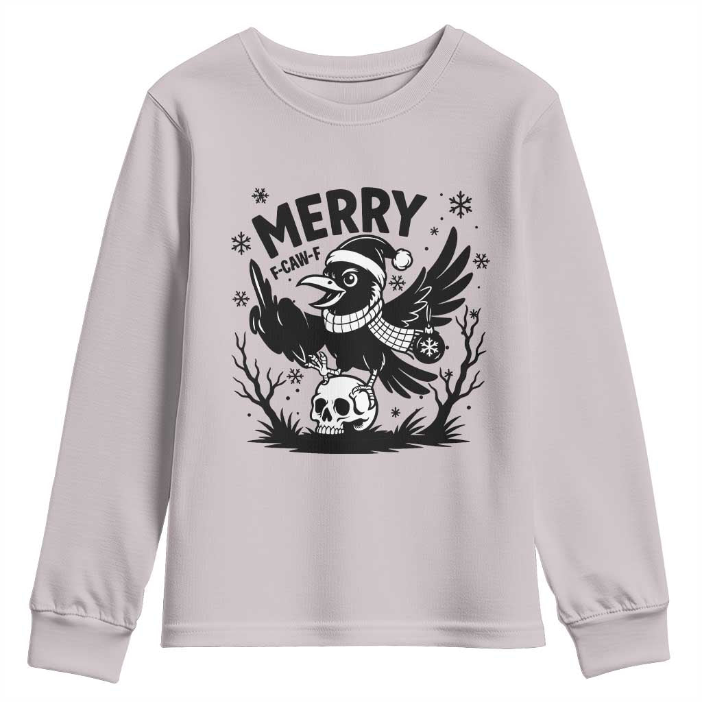 Merry F Caw F Christmas Raven Youth Sweatshirt Funny Holiday Gift TS12 Ice Gray Print Your Wear