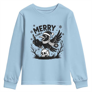 Merry F Caw F Christmas Raven Youth Sweatshirt Funny Holiday Gift TS12 Light Blue Print Your Wear