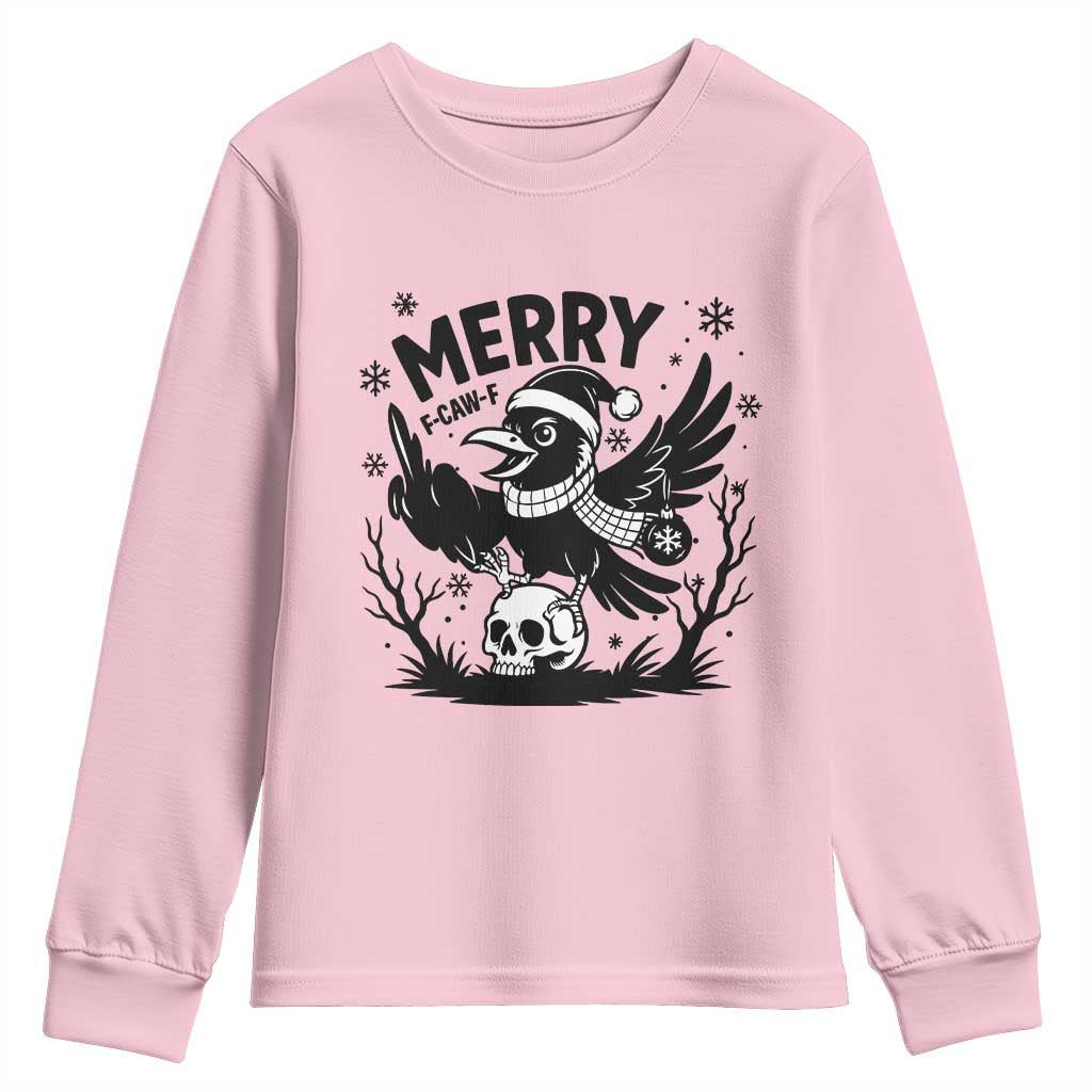 Merry F Caw F Christmas Raven Youth Sweatshirt Funny Holiday Gift TS12 Light Pink Print Your Wear
