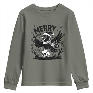 Merry F Caw F Christmas Raven Youth Sweatshirt Funny Holiday Gift TS12 Military Green Print Your Wear