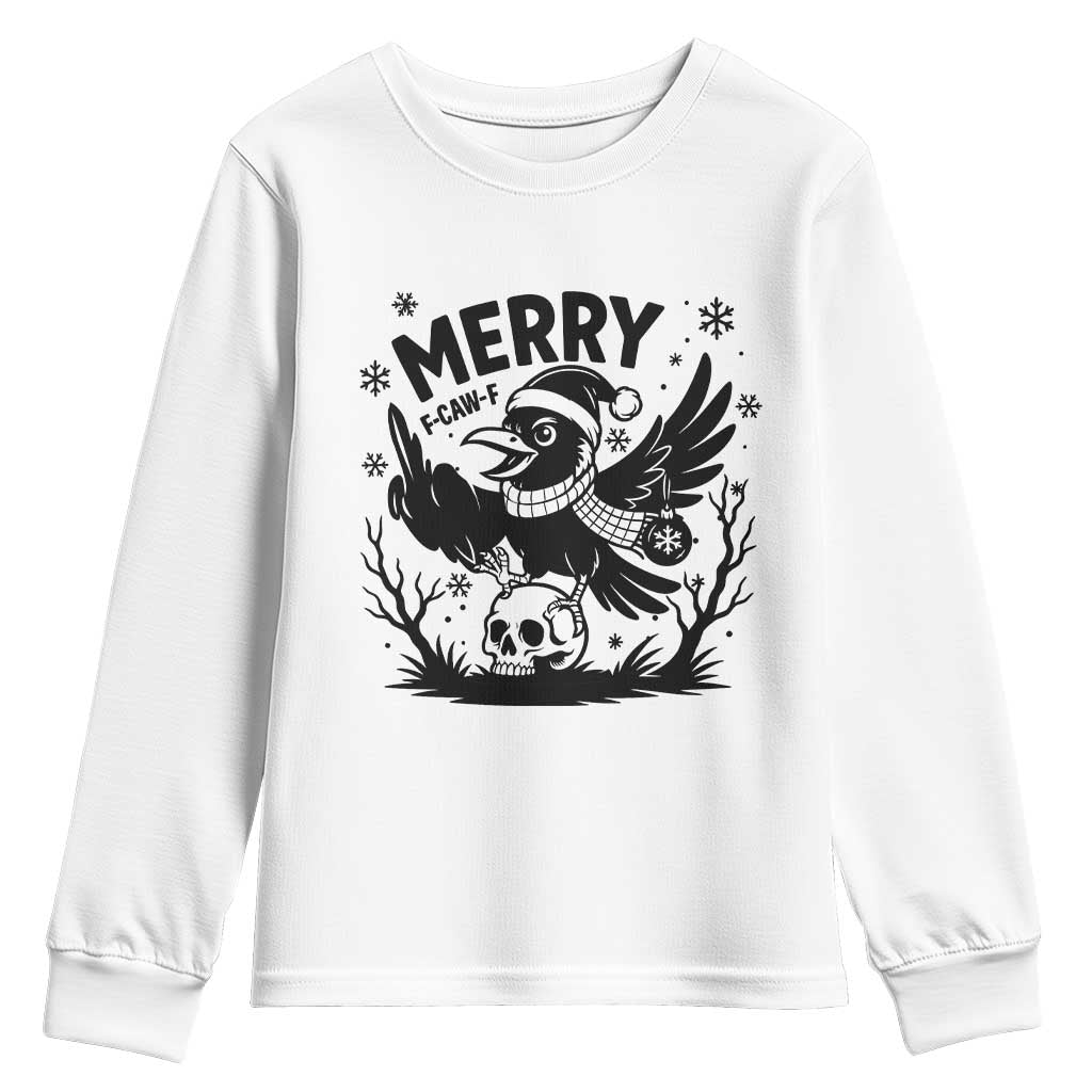 Merry F Caw F Christmas Raven Youth Sweatshirt Funny Holiday Gift TS12 White Print Your Wear