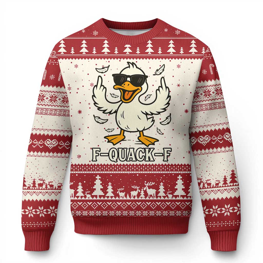 Funny F Quack F Silly Duck Sarcastic Joke Gift Ugly Christmas Sweater TS12 Beige Red Print Your Wear