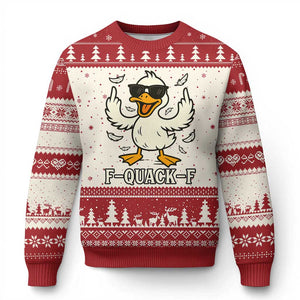 Funny F Quack F Silly Duck Sarcastic Joke Gift Ugly Christmas Sweater - Print Your Wear