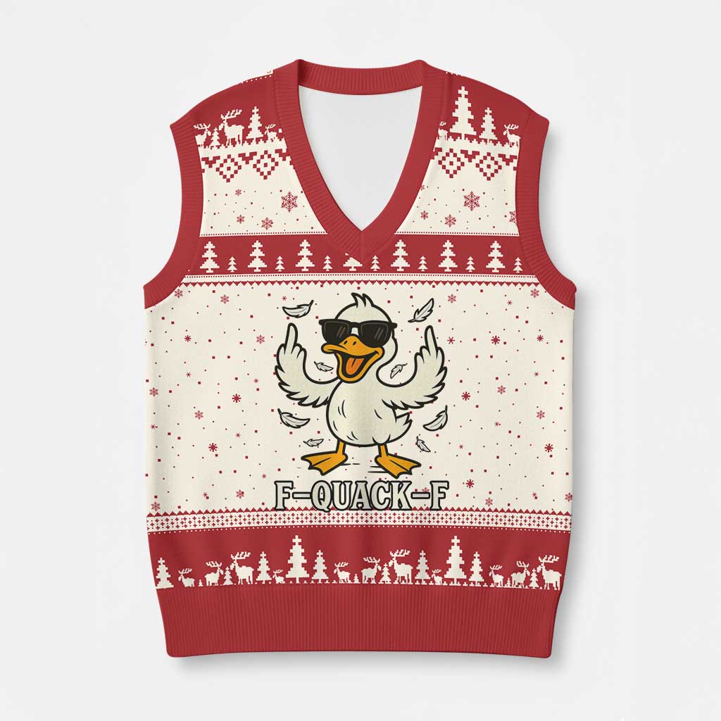 Funny F Quack F Silly Duck Sarcastic Joke Gift V-Neck Knit Sweater Vest TS12 Beige Red Print Your Wear