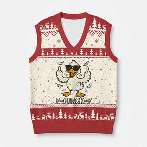 Funny F Quack F Silly Duck Sarcastic Joke Gift V-Neck Knit Sweater Vest TS12 Beige Red Print Your Wear