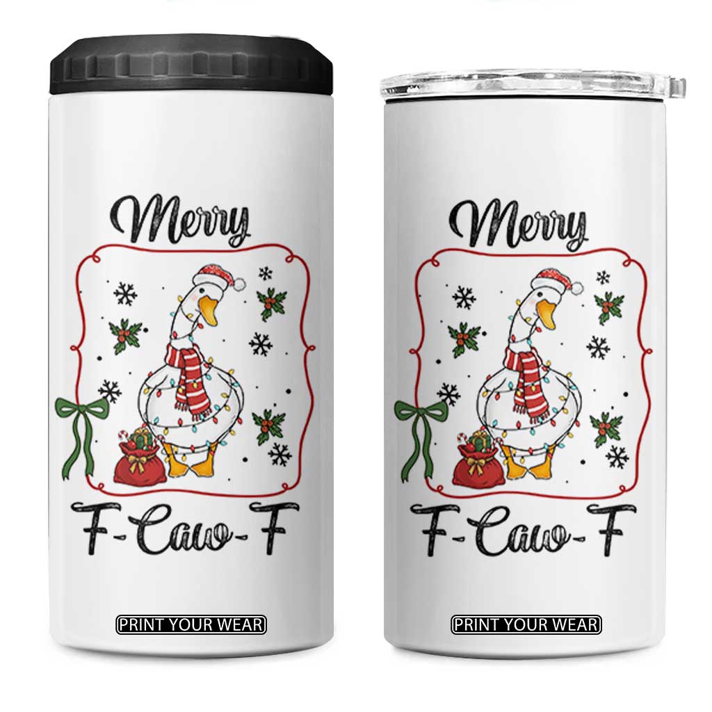 Merry F Caw F Duck Sarcastic Joke Gift 4 in 1 Can Cooler Tumbler Funny Christmas Gift - Print Your Wear