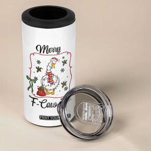 Merry F Caw F Duck Sarcastic Joke Gift 4 in 1 Can Cooler Tumbler Funny Christmas Gift - Print Your Wear