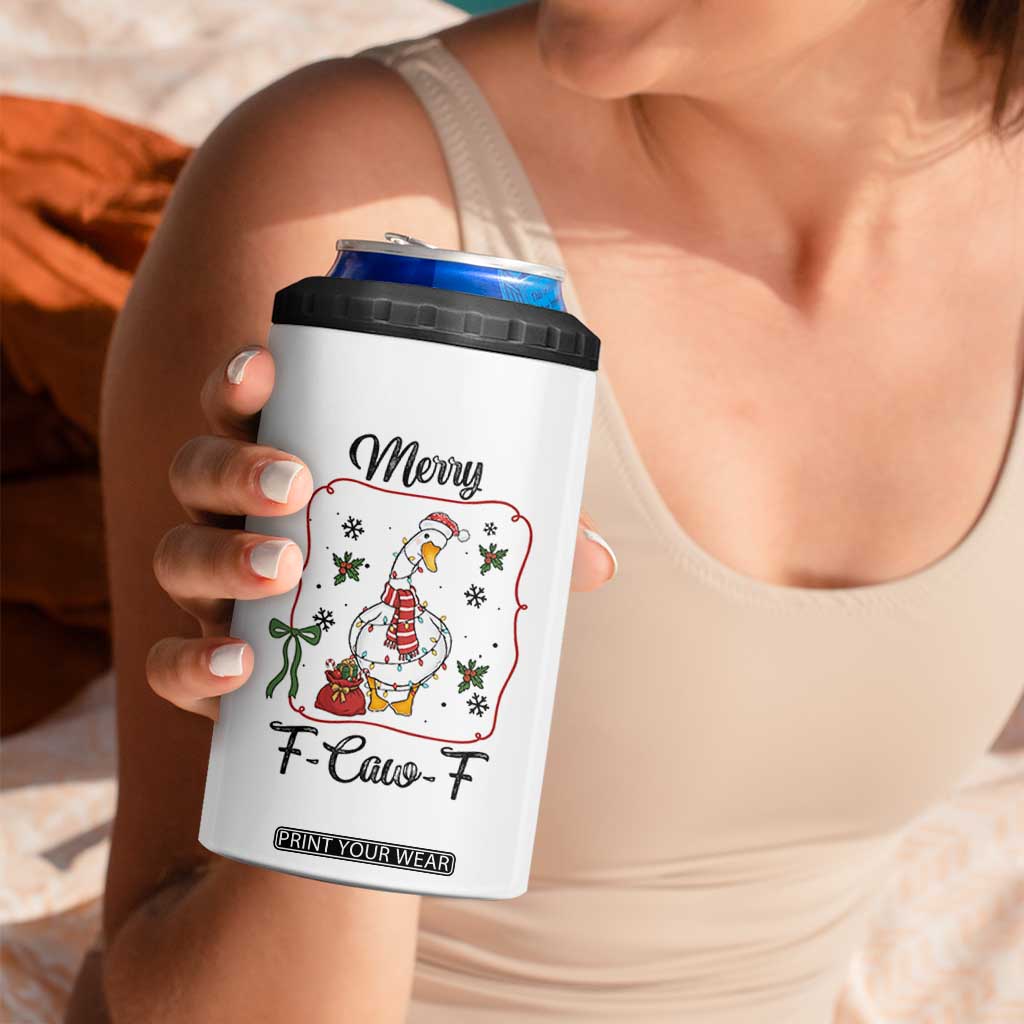 Merry F Caw F Duck Sarcastic Joke Gift 4 in 1 Can Cooler Tumbler Funny Christmas Gift - Print Your Wear