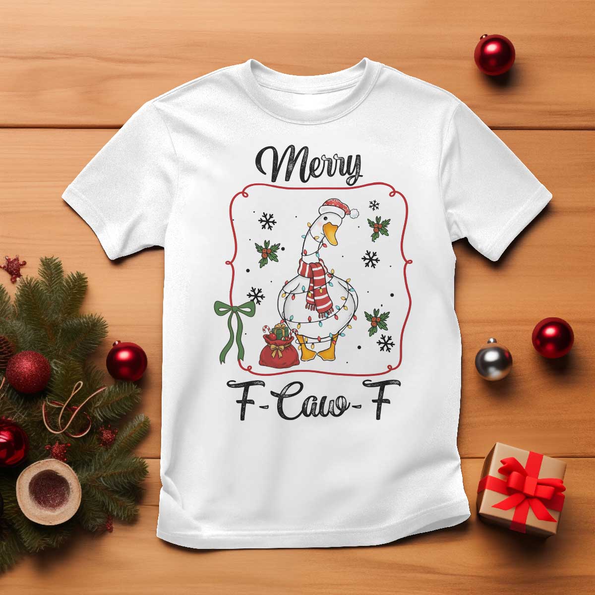 Merry F Caw F Duck Sarcastic Joke Gift T Shirt Funny Christmas Gift TS12 White Print Your Wear