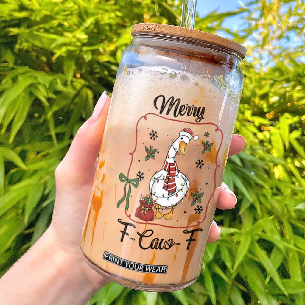 Merry F Caw F Duck Sarcastic Joke Gift Glass Can Funny Christmas Gift - Print Your Wear