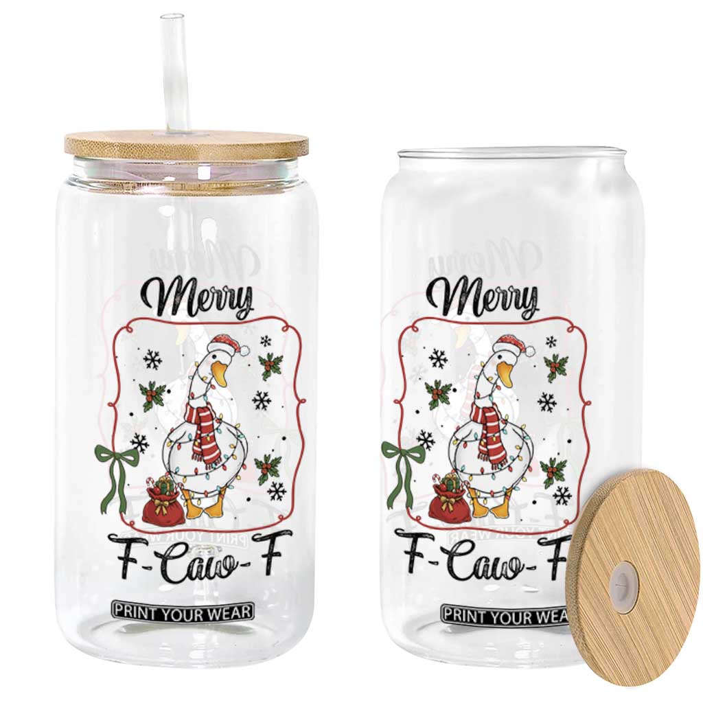 Merry F Caw F Duck Sarcastic Joke Gift Glass Can Funny Christmas Gift - Print Your Wear