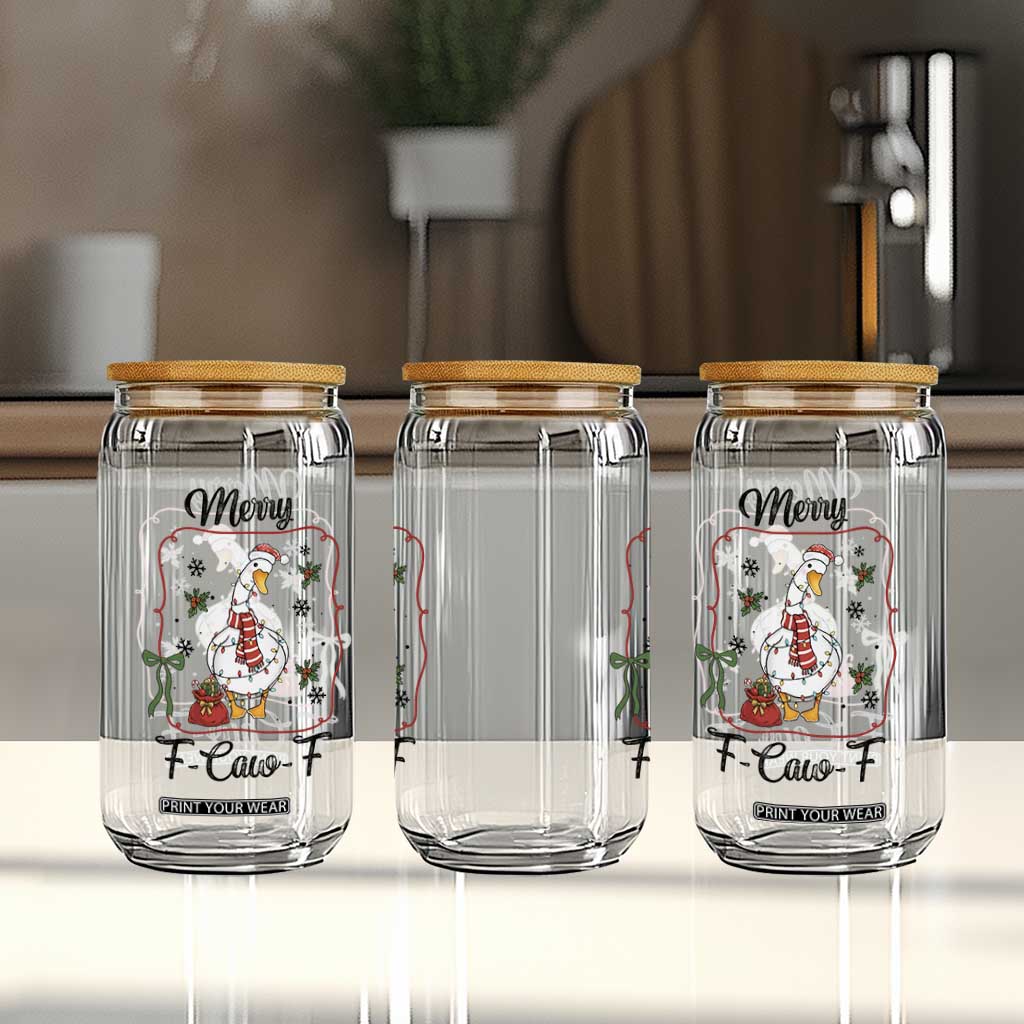 Merry F Caw F Duck Sarcastic Joke Gift Glass Can Funny Christmas Gift - Print Your Wear