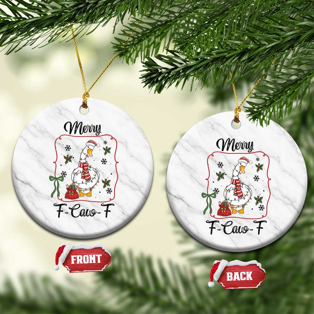 Merry F Caw F Duck Sarcastic Joke Gift Ceramic Ornament Funny Xmas Gift TS12 1pc White Marble Print Your Wear