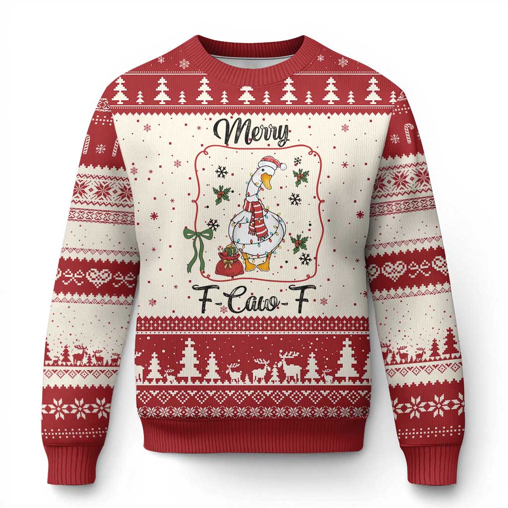 Merry F Caw F Duck Sarcastic Joke Gift Ugly Christmas Sweater Funny Xmas Gift TS12 Beige Red Print Your Wear