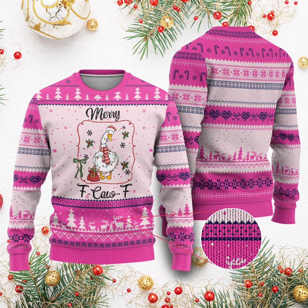 Merry F Caw F Duck Sarcastic Joke Gift Ugly Christmas Sweater Funny Xmas Gift TS12 Hot Pink Print Your Wear