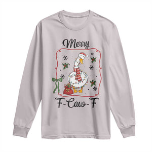 Merry F Caw F Duck Sarcastic Joke Gift Long Sleeve Shirt Funny Christmas Gift TS12 Ice Gray Print Your Wear