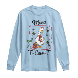 Merry F Caw F Duck Sarcastic Joke Gift Long Sleeve Shirt Funny Christmas Gift TS12 Light Blue Print Your Wear