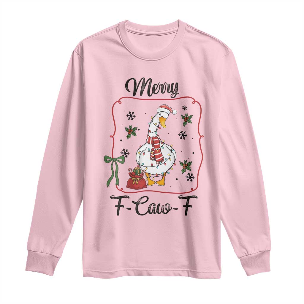 Merry F Caw F Duck Sarcastic Joke Gift Long Sleeve Shirt Funny Christmas Gift TS12 Light Pink Print Your Wear