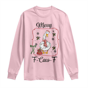 Merry F Caw F Duck Sarcastic Joke Gift Long Sleeve Shirt Funny Christmas Gift TS12 Light Pink Print Your Wear