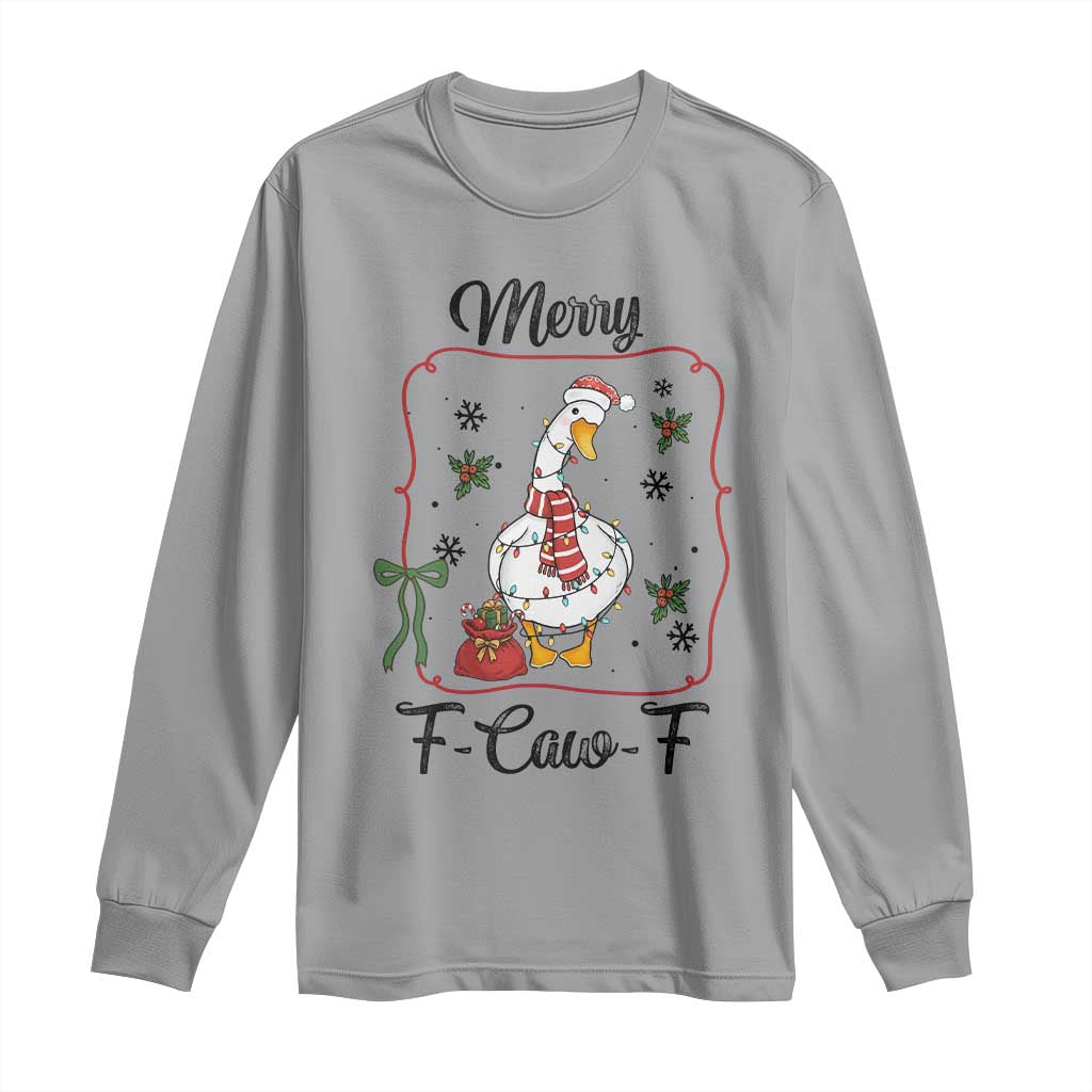 Merry F Caw F Duck Sarcastic Joke Gift Long Sleeve Shirt Funny Christmas Gift TS12 Sport Gray Print Your Wear